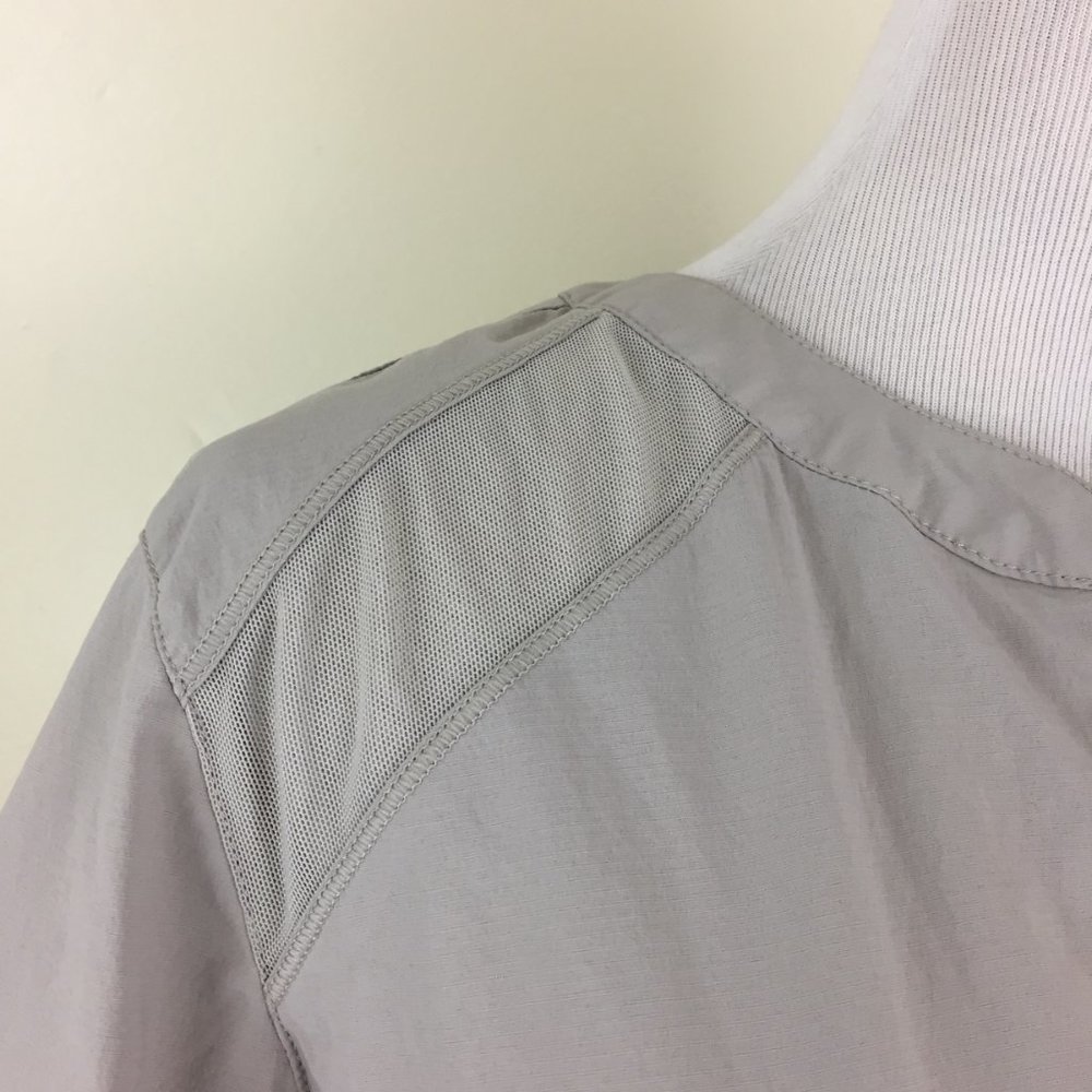 INDYGENA Taupe Ruching Back Short Sheer Sleeve Insert 1/4 Hidden Zip Shirt - Picture 7 of 11